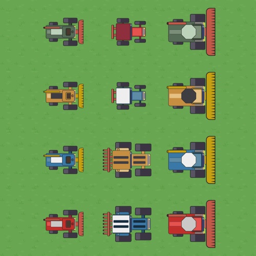 A gallery of tractors in different colours and sizes that can be unlocked