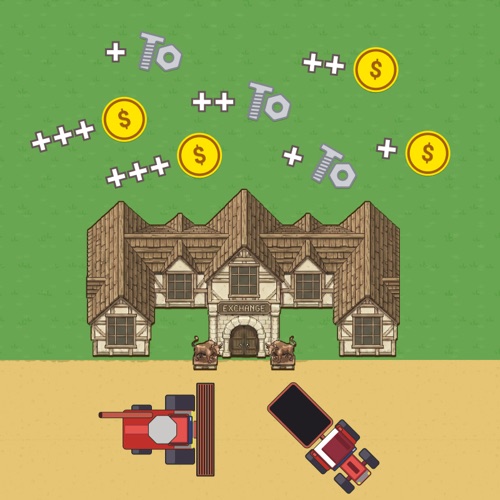 The Global Exchange building where crops are sold for coins and parts